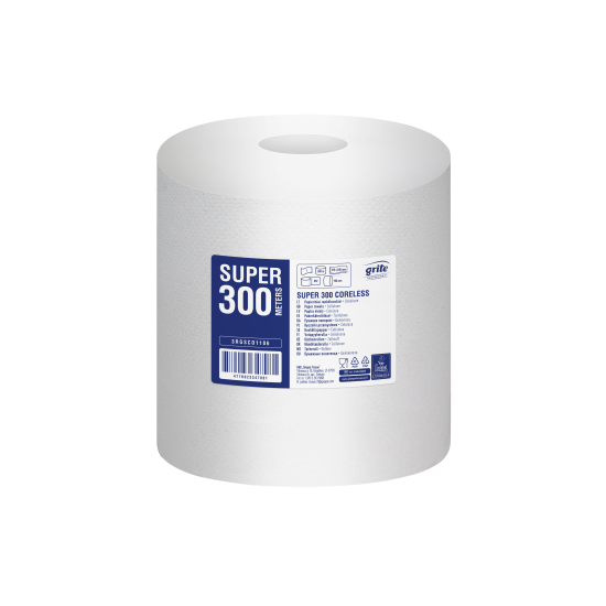 Roku dvieļi Grite Super Maxi 300 Coreless, balti, 1-kārt., 6gab, Ø20