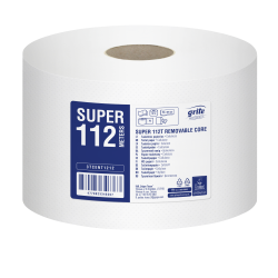 Tualetes papīrs GRITE Super 112T Centerfeed, balts, 2-kārt., 12gab, Ø15