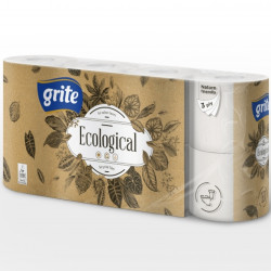 Tualetes papīrs GRITE Ecological 8, pelēks, 3-kārt., 8×7=56gab, Ø11.2