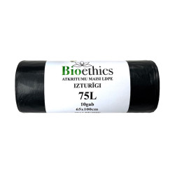 Atkritumu maisi BIOETHICS LDPE, melni, 75L/10gab/30mkr (0,36kg) (20)