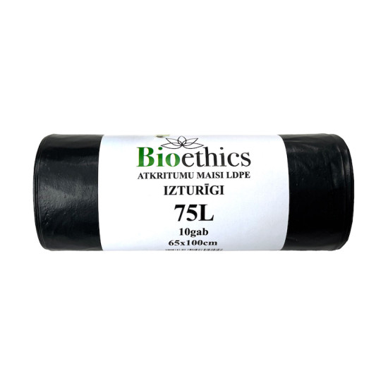 Atkritumu maisi BIOETHICS LDPE, melni, 75L/10gab/30mkr (0,36kg) (20)