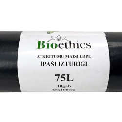 Atkritumu maisi BIOETHICS ĪPAŠI Izturīgi LDPE, melni, 75L/10gab/50mkr (0,60kg) (20)