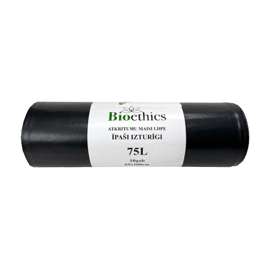 Atkritumu maisi BIOETHICS ĪPAŠI Izturīgi LDPE, melni, 75L/10gab/50mkr (0,60kg) (20)