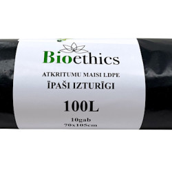 Atkritumu maisi BIOETHICS ĪPAŠI Izturīgi LDPE, melni, 100L/10gab/50mkr (0,68kg) (20)