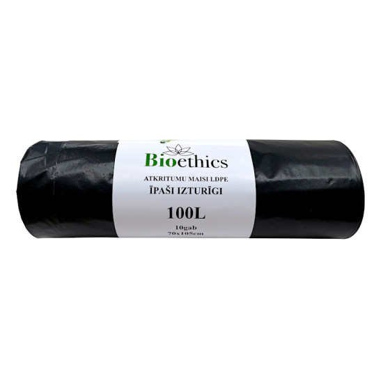 Atkritumu maisi BIOETHICS ĪPAŠI Izturīgi LDPE, melni, 100L/10gab/50mkr (0,68kg) (20)