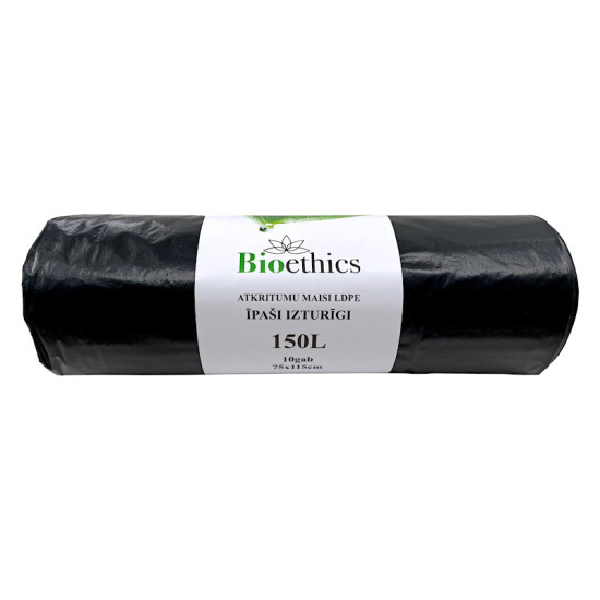 Atkritumu maisi BIOETHICS ĪPAŠI Izturīgi LDPE, melni, 150L/10gab/50mkr  (0,79kg)  (15)