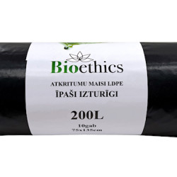 Atkritumu maisi BIOETHICS ĪPAŠI Izturīgi LDPE, melni, 200L/10gab/50mkr  (0,93kg)  (10)