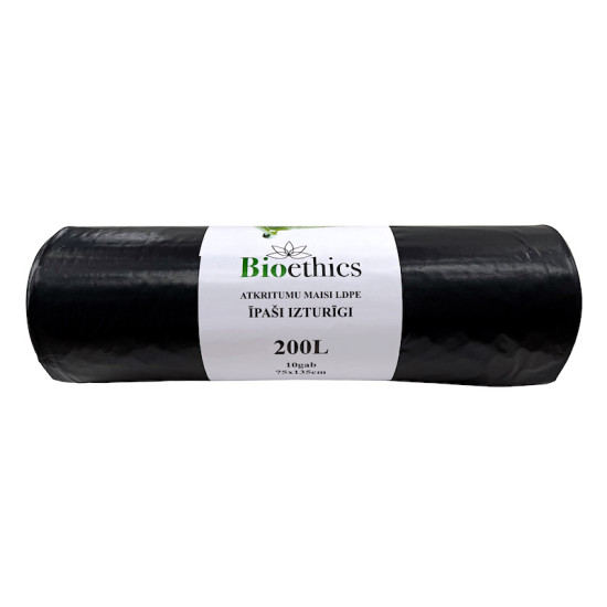 Atkritumu maisi BIOETHICS ĪPAŠI Izturīgi LDPE, melni, 200L/10gab/50mkr  (0,93kg)  (10)