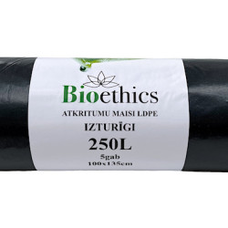 Atkritumu maisi BIOETHICS LDPE, melni, 250L/5gab/50mkr (0,62kg) (10)