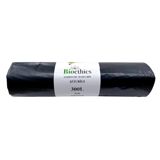 Atkritumu maisi BIOETHICS LDPE, melni, 300L/5gab/50mkr (0,75kg) (10)