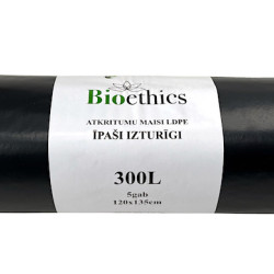 Atkritumu maisi BIOETHICS ĪPAŠI Izturīgi LDPE, melni, 300L/5gab/65mkr  (0,97kg) (12)