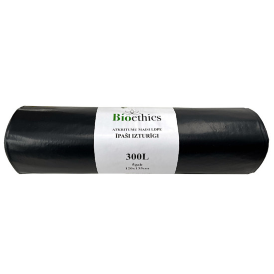 Atkritumu maisi BIOETHICS ĪPAŠI Izturīgi LDPE, melni, 300L/5gab/65mkr  (0,97kg) (12)