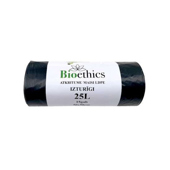 Мешки для мусора в рулоне BIOETHICS LDPE, черные, 25л/15шт/30мкр (0,24кг)  (30)