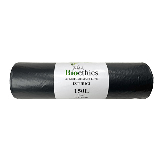 Atkritumu maisi BOIETHICS LDPE, melni, 150L/10gab/35mkr  (0,56kg)  (15)