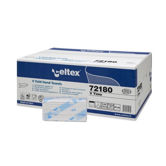Roku salvetes CELTEX V Time 21.5x18cm, baltas, 2-kārt., 18x195gab (šaurās 9cm)