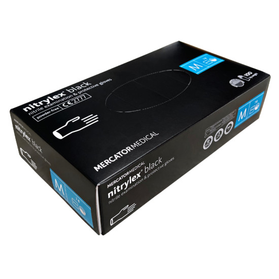 Cimdi nitrila nepūderēti Mercator NITRYLEX Black M, melni, 100gab (10)