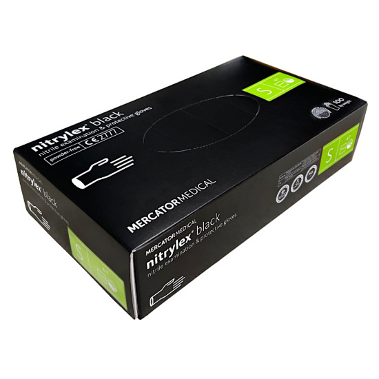 Cimdi nitrila nepūderēti Mercator NITRYLEX Black S, melni, 100gab (10)