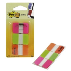 Indeksi Post-it Strong 25x38mm, 3x22gab., rozā, zaļi, oranži