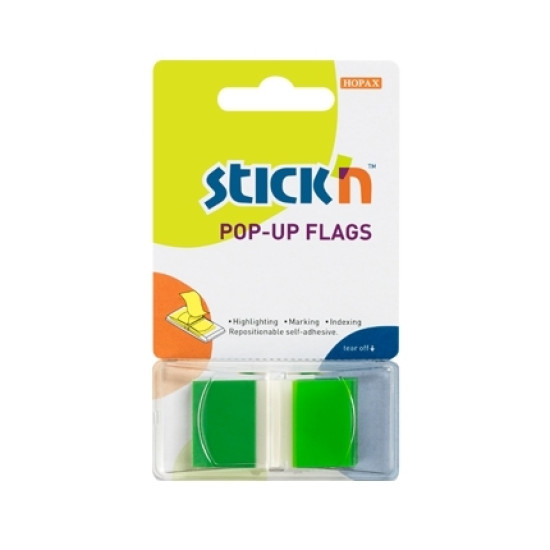 Индексные закладки Stick'N 26023, Neon Green, многоразовые.