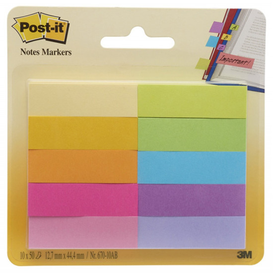 Papīra indeksi-marķētāji Post-it 12,7x44,4 mm (10 krāsas)i