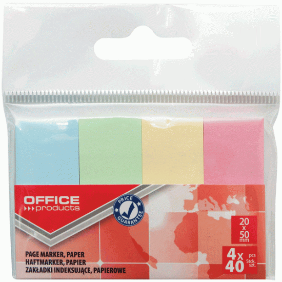 *Papīra indeksi Office Products 20x50mm, 4x40 pastelkrāsas