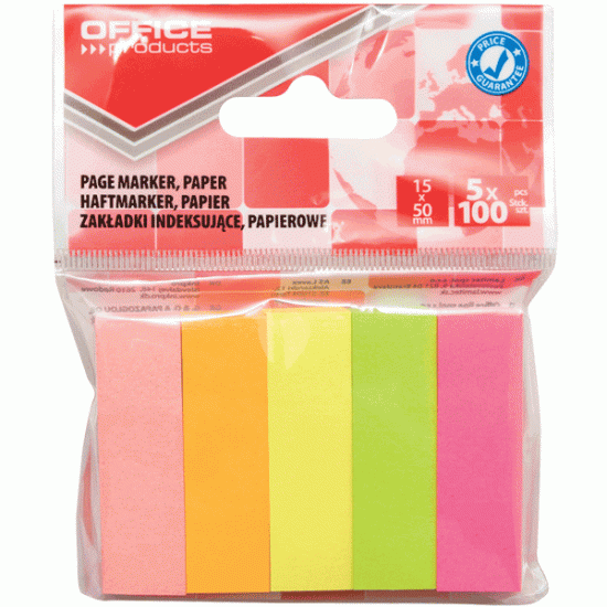 *Papīra indeksi Office Products 15x50mm, 5x100 neonkrāsas
