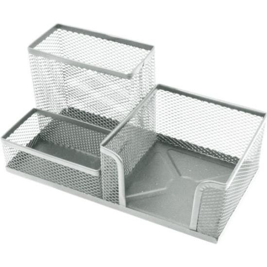 *Galda organizators deVente, 20x10x10сm, ar turētāju piezīmju lapiņām, 3 nodalījumi, metāla, sudraba krāsā
