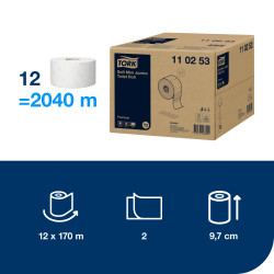 Tualetes papīrs Tork 110253 Premium Soft Jumbo Mini T2, balts, 2 slāņi, 170 m, 1214 lapas, 1 rullis