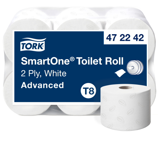 Tualetes papīrs Tork 472242 Smart One T8, balts, 2 slāņi, 1150 lapas, 207 m, 1 rullis