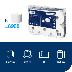 Tualetes papīrs Tork 472242 Smart One T8, balts, 2 slāņi, 1150 lapas, 207 m, 1 rullis