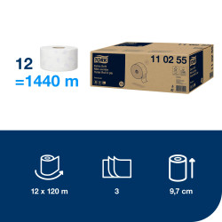 Tualetes papīrs Tork 110255 Premium Extra Soft Jumbo Mini T2, balts, 3 slāņi, 120 m, 600 lapas, 12 ruļļi