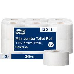 Tualetes papīrs Tork 120161 Universal Jumbo Mini T2, pelēks, 1 slānis, 240 m, 2400 lapas, 12 ruļļi