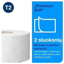 Tualetes papīrs Tork 110253 Premium Soft Jumbo Mini T2, balts,  2 slāņi, 170 m, 1214 lapas, 12 ruļļi