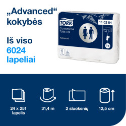 Tualetes papīrs Tork 110284 Advanced T4, balts, 2 slāņi, 35m 248 lapas, 24 ruļļi