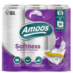 Tualetes papīrs Amoos 3 slāņi, 30m, 250 lapas, 18gab/iep