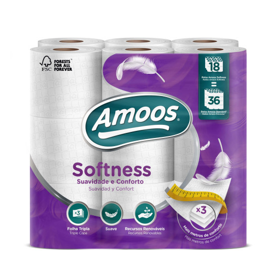Туалетная бумага Amoos "Softness", White, Дерматологически протестирована