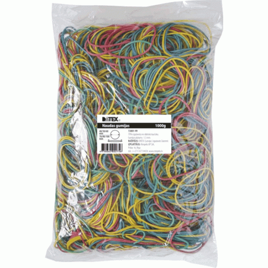 *Kancelejas gumijas Datex Ø40/50/60mmx1.5mm, 1kg, asorti