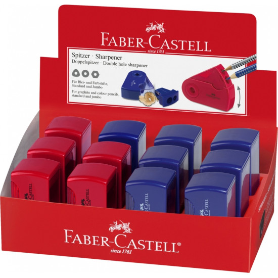 Точилка Faber-Castell Sleeve Twin, с контейнером, Red/Blue