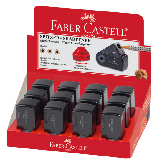 Zīmuļu asināmais Faber-Castell Sleeve Mini, viens diametrs, ar konteineru, melns