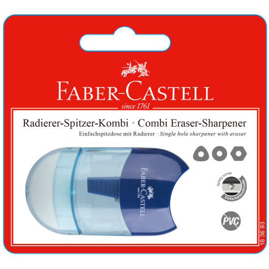 Zīmuļu asināmais ar dzēšgumiju Faber-Castell, viens diametrs, zils