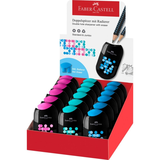 Точилка Faber-Castell TwoTone, с двумя диаметрами и ластиком, Ассорти.