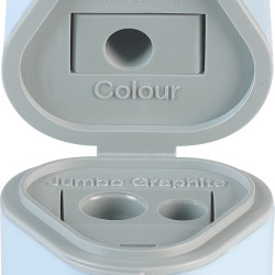 Zīmuļu asināmais Faber-Castell Grip 2001 ar konteineru, trīs diametri, gaiši zils