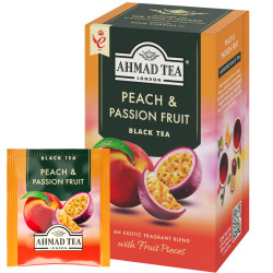 Melnā augļu tēja Ahmad Tea Peach & Passion Fruit, persiku un marakujas, 20gabx2gr, folijā