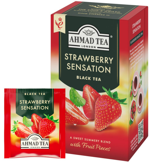 Melnā tēja Ahmad Tea Stawberry Sensation, zemeņu, 20gabx2gr, folijā