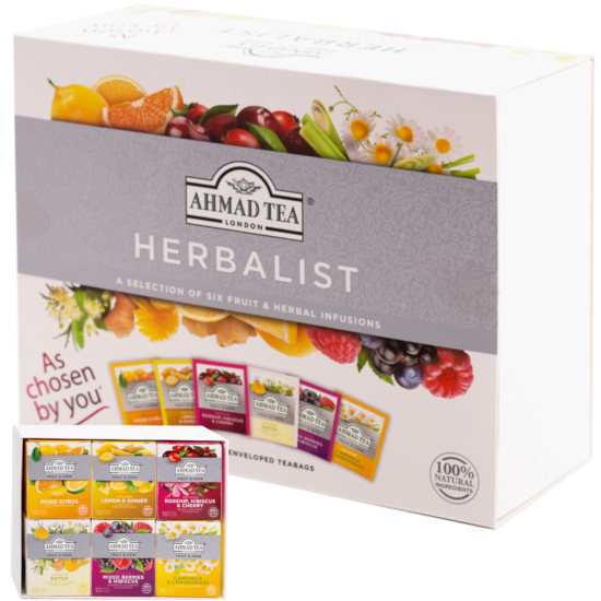 Augļu un zāļu tējas izlase Ahmad Alu Herbalist Selection, folijas iepakojums, 60gabx2g
