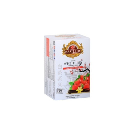 Baltā tēja Basilur White Tea ar zemenēm un vaniļu, 20x1,5g