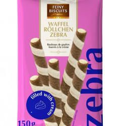 Vafeļu rullīši Feiny Biscuits Zebra ar krēma pildījumu, 150g
