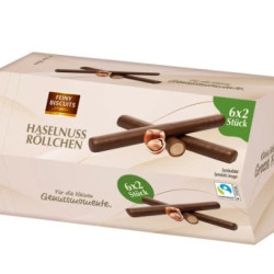 Vafeļu rullīši šokolādē ar lazdu riekstu garšu, 150g
