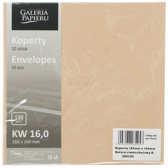 Krāsainas aploksnes Galeria Papieru Nature, 160x160mm, 120 g/m², 10 gab/iep, dark beige