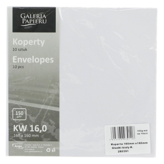 Krāsainas aploksnes Galeria Papieru, 160x160mm, 150 g/m², 10 gab/iep, white